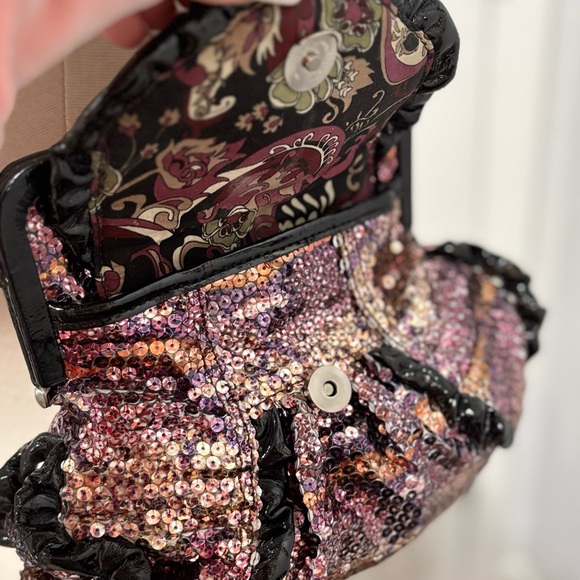 Rampage Vintage Black Patent Leather Sequin Statement Bag - Picture 3 of 9